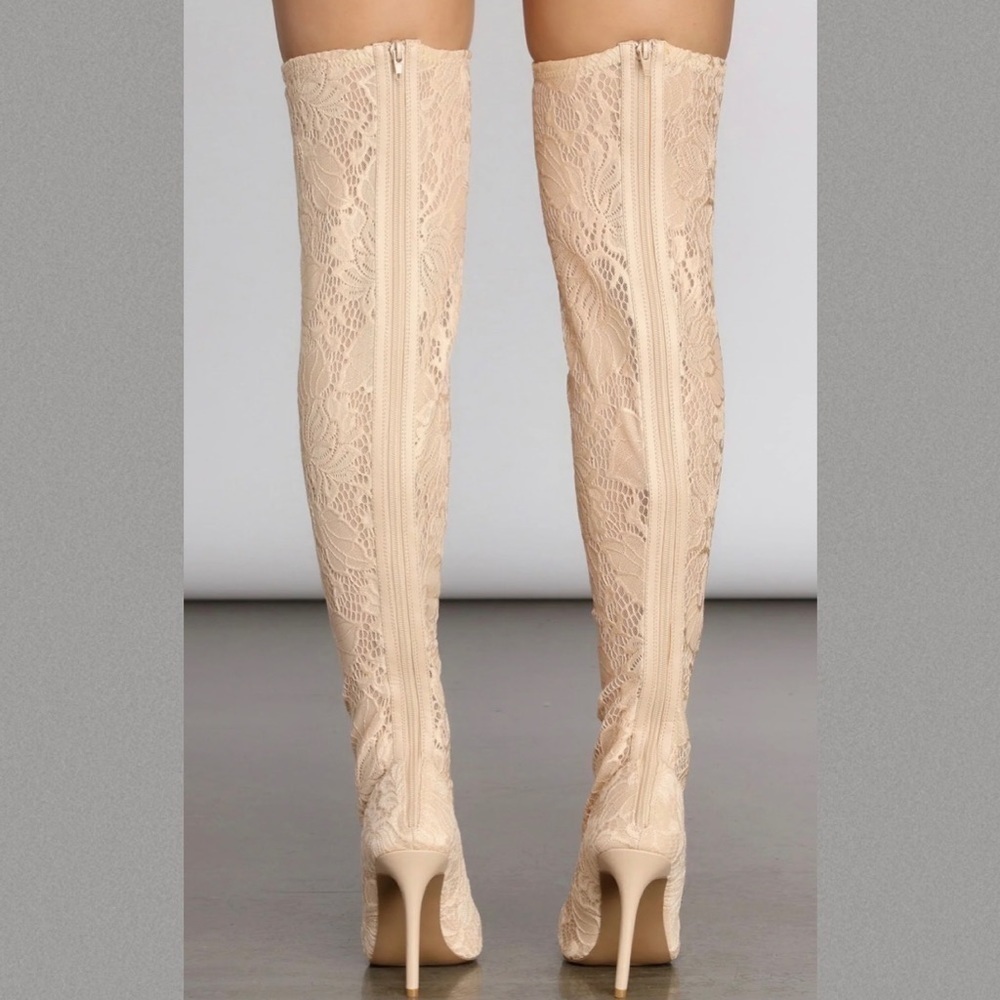 Lace Stiletto Thigh High Boots - Picture 4 of 11